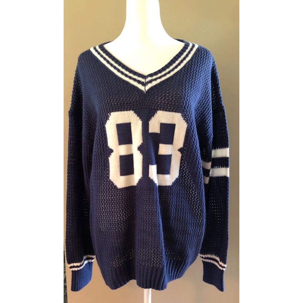 Over-sized Retro Preppy Knit Jersey Sweater NWT